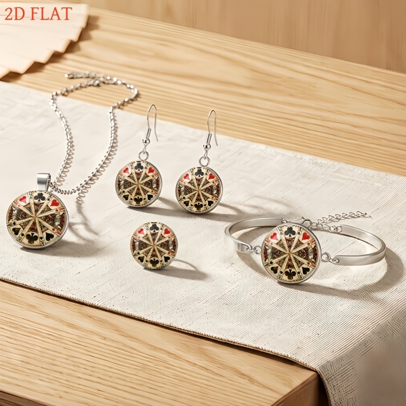 5pc Playing Card Themed Women's Jewelry Set, Necklace & Earrings